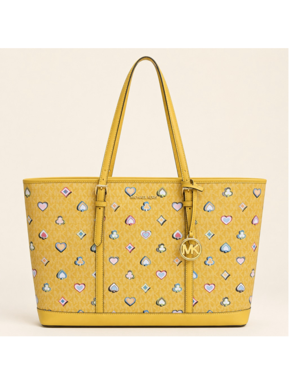 Michael Kors Jet Set Travel Large Honey Playing Card Suit Tote NWT